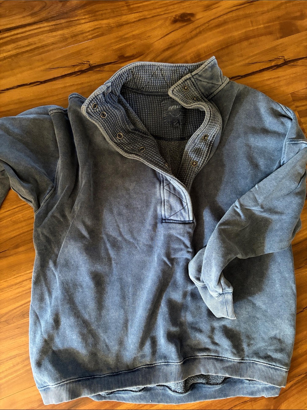 Washed Blue Snap-Button Pullover Sweater